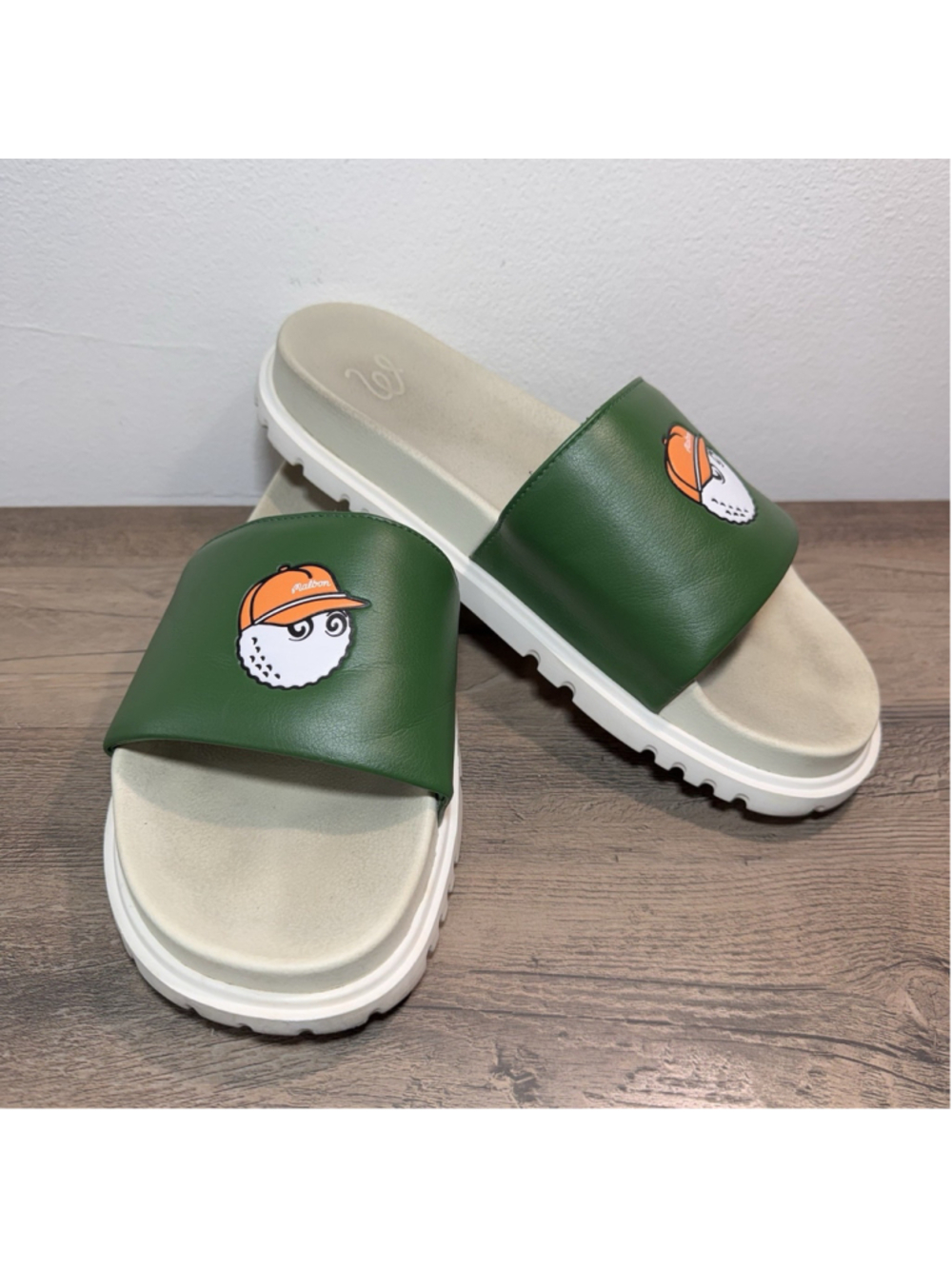 Malbon Golf Buckets Slides Green White Men’s Sandals US 10 EU 43